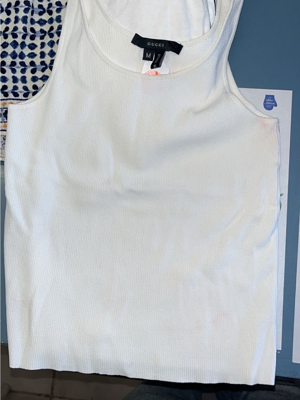 Sz M Gucci Cream Ribbed Tank Top - Women's